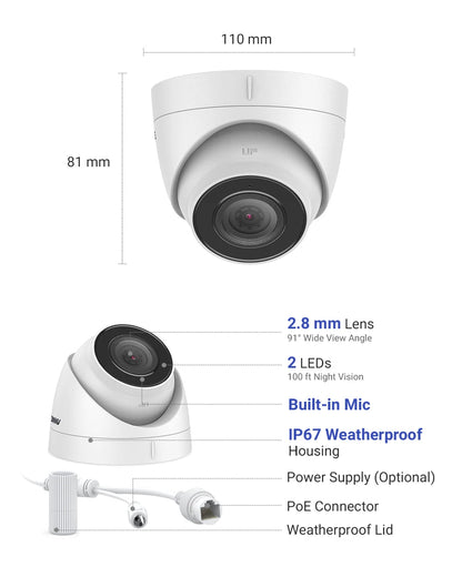 16-kanaals PoE Bewakingsset – Beveiligingssysteem – CCTV Camera Set – Video Surveillance – Dome Camera – 5MP Resolutie – Weerbestendig Met Audio Opname – 8MP NVR Met H.265+ Compressie