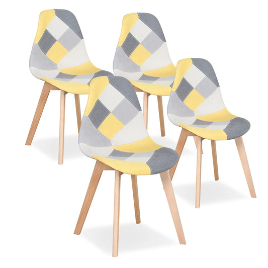 Stoel - Eetkamerstoelen - Eetkamerstoelen Set van 4 - Nordic Middeleeuwse Stijl - Patchwork Frabic - 86*46*47cm - Geel