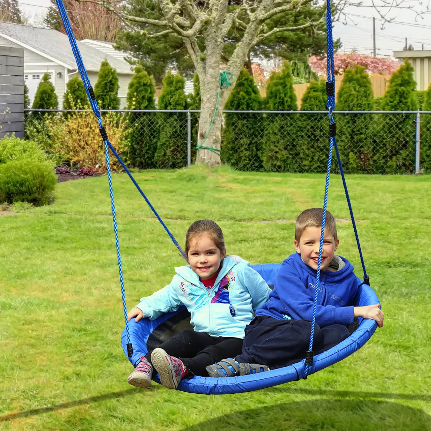 Nestschommel - voor Kinderen - Nestschommel Buitenspeelgoed - Ø 100 cm - Verstelbare Hoogte - 180 cm - Weerbestendig - Voor Tuin - Speelplaats - en Camping - Ruime Zitting - QUORE