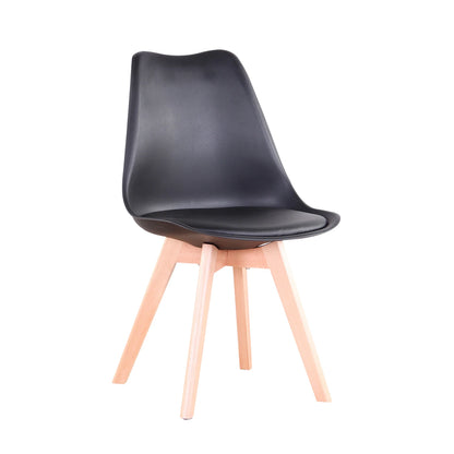 Eetkamerstoelen - Eetkamerstoelen Set Van 6 - Stoelen - PU Leren Zitting - Beukenhouten Poten - Ergonomisch - Woonkamer - Keuken - Restaurant - Zwart