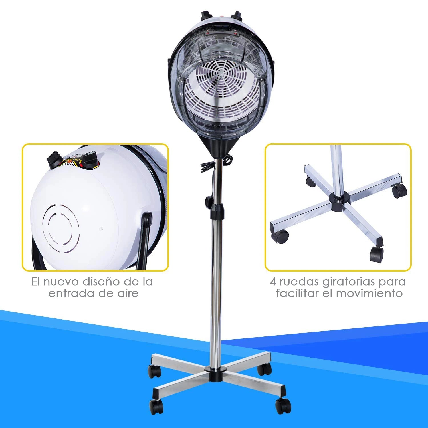 Kapperskap – Haardroger Kap – Droogkap – Permanentkap – Kappershoed – Verstelbare Temperatuur Tot 70°C – Hoogte 115-165 cm - QUORE