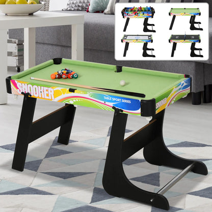 4-in-1 Spelentafel – Multi-Game Tafel – Tafelvoetbal – Air Hockey – Biljart – Zwart Design – Compact Stapelbaar – Duurzaam MDF Staal - QUORE