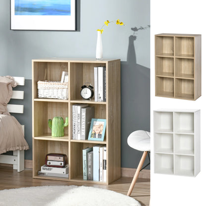 Boekenkasten - Boekenplank - Wandplank - Boekenplank - Opbergrek Organizer - 65,5x30x97,5 cm - 3-niveau - 6 Opbergvakken - voor slaapkamer kantoor - Natuurlijk - QUORE