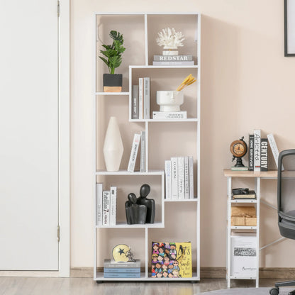 Verticale Boekenkast – Opbergkast - Boekenrek - Vakkenkast - 8 Vakken - Moderne - E1 Spaanplaat - Vrijstaande - 70x24x178 cm – Wit - QUORE