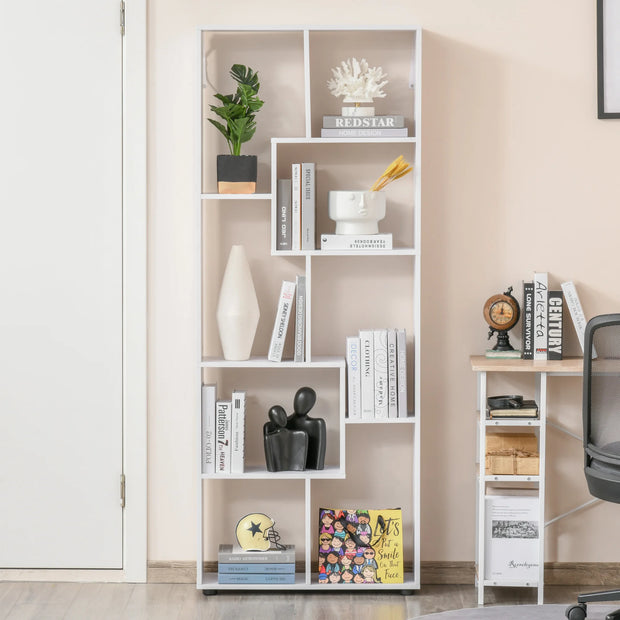 Vertical Bookcase - Storage Cabinet - Bookcase - Shelving Unit - 8 Compartments - Modern - E1 Chipboard - Freestanding - 70x24x178 cm - White