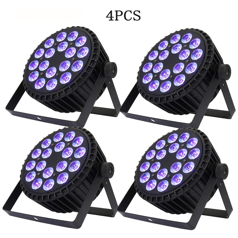 LED Par Verlichting – LED Spot – LED Lamp – Podiumverlichting – DJ Licht – 4 Stuks 18x18W RGBWA+UV – Dimbaar met DMX512 Controle – Compact Aluminium Design - QUORE