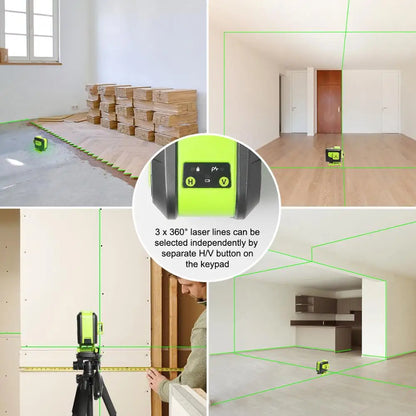 3D Kruislijnlaser – Laserwaterpas – Lijnenlaser – Zelfnivellerend – Groene Laser – 12 Lijnen – Waterdicht IP54 - met Laserwaterpasontvanger