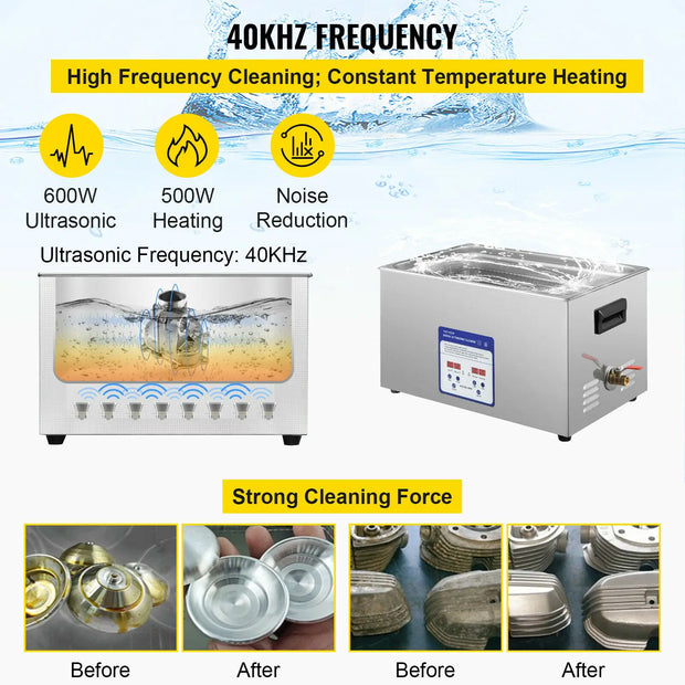 Vevor - Ultrasonic cleaner - Portable - Frequency 40kHz - 220V - Cleaning device for jewelry and glasses - 316 stainless steel - Capacity 3L - Silver