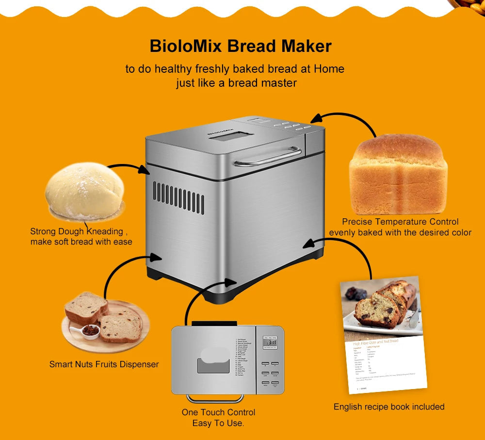Broodbakmachine - Broodmachine - Brood Maker Machine - 19-in-1 - Automatische Broodbakmachine - 650W - LCD Display - Fruit- & Notendispenser