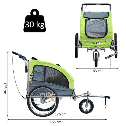 Fietskar - Fietsaanhanger - Transportaanhanger - met 6 Rode Reflectoren - Draagkracht 40kg - Inklapbare Aanhanger - Dekzeil - Veiligheidsvlag - Perfect voor Dagelijks Transport - Metalen Frame - Oxford-doek - 130 x 90 x 110 cm - Groen