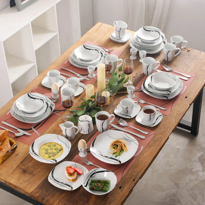 Serviesset - Servies - Plate - Compleet Tafelservies - Borden - Schalen - Kopjes - Mokken - Eierbekers - Melkkannetje - Suikerpot – 50-Delige - Hoogwaardig