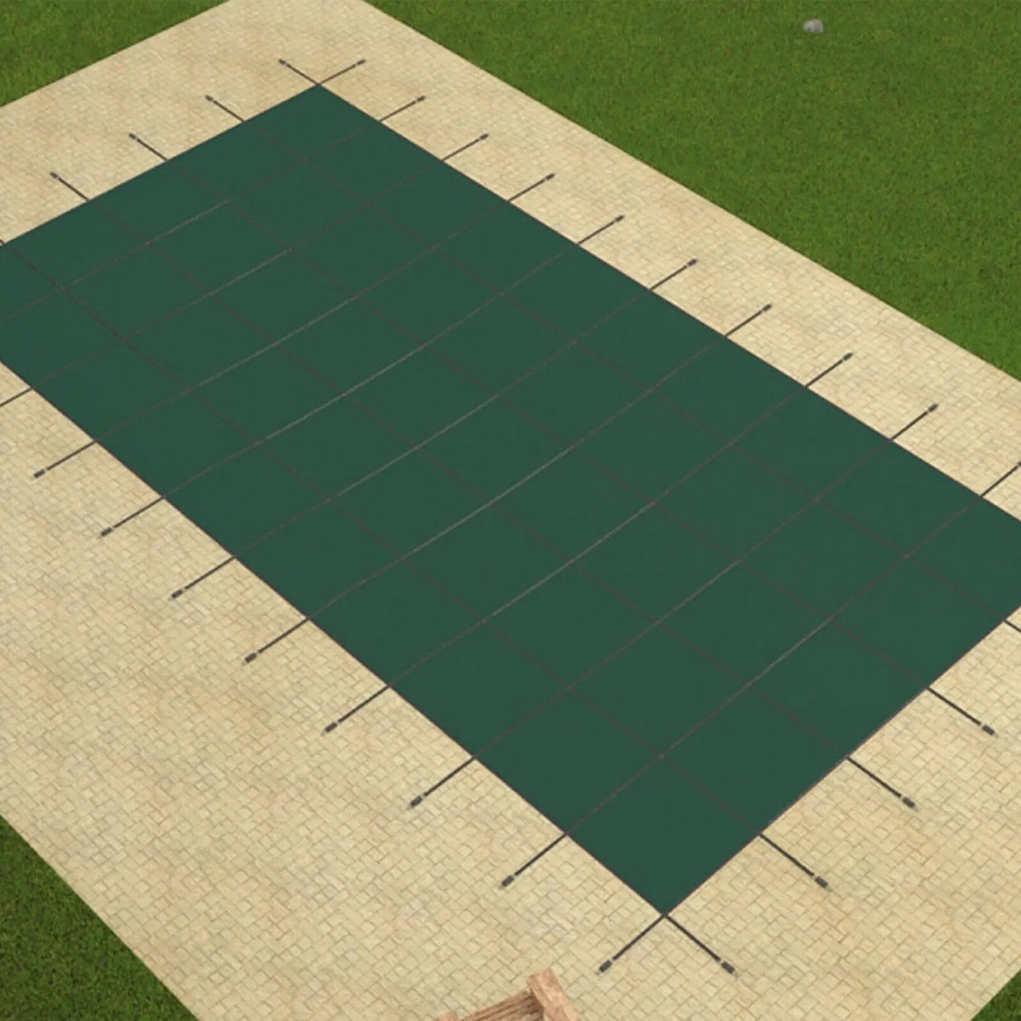 Zwembadafdekking - Zwembad Afdekzeil - Inground Zwembadden Veiligheidsafdekking -  16x30ft – Mesh & Solide Winterbescherming - Rechthoekige - Groen