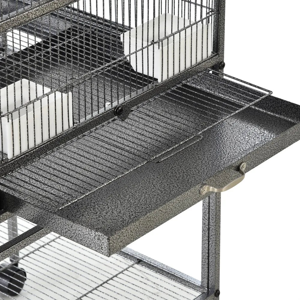 Vogelkooi – Papegaaienkooi – Parkietenkooi – Kanariekooi – Vogelvolière – Dubbele Indeling Met Wieltjes – Uitneembare Bodemplaten Voor Makkelijk Schoonmaken - QUORE