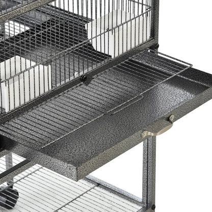 Vogelkooi – Papegaaienkooi – Parkietenkooi – Kanariekooi – Vogelvolière – Dubbele Indeling Met Wieltjes – Uitneembare Bodemplaten Voor Makkelijk Schoonmaken - QUORE