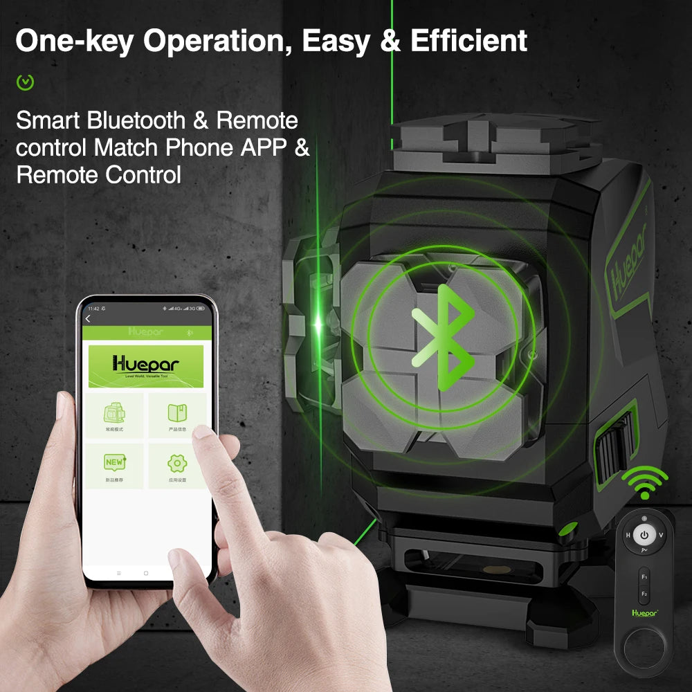 Huepar S03DG 12 Lines Green Laser Level 3D Self-leveling Horizontal & Vertical LCD Display/Bluetooth/ Remote Control Hard Case