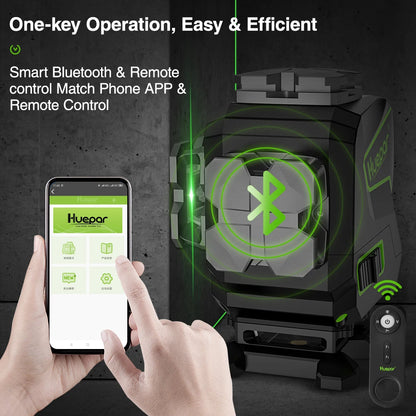 Huepar S03DG 12 Lines Green Laser Level 3D Self-leveling Horizontal & Vertical LCD Display/Bluetooth/ Remote Control Hard Case