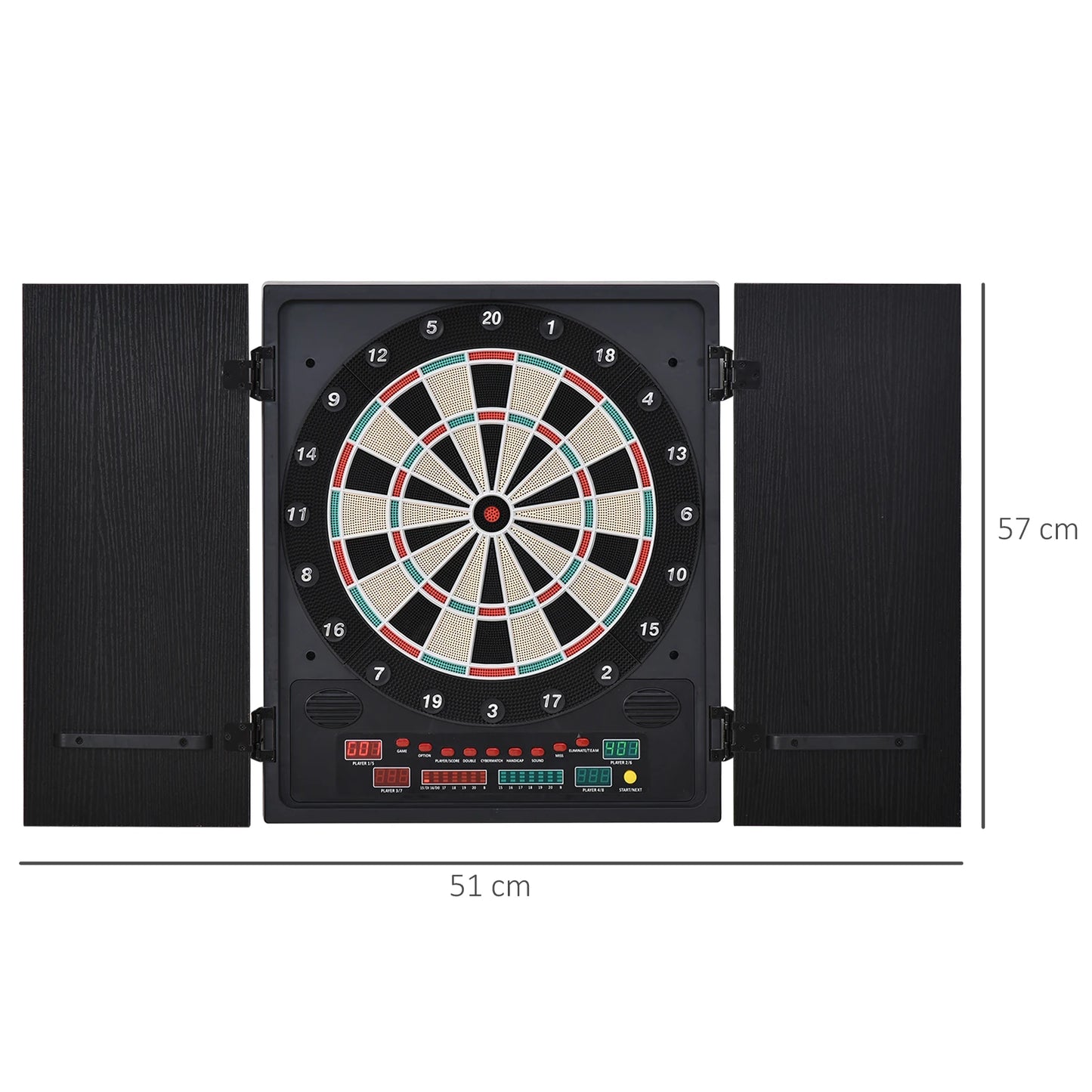 Elektronisch Dartbord – Digitale Darts – Elektronisch Dartspel – Dartsbord Voor 8 Spelers – Met LED-Scorebord – Inclusief 12 Darts en 30 Reservepunten – Compact 51x6,5x57 cm – Houten Beschermkap - QUORE