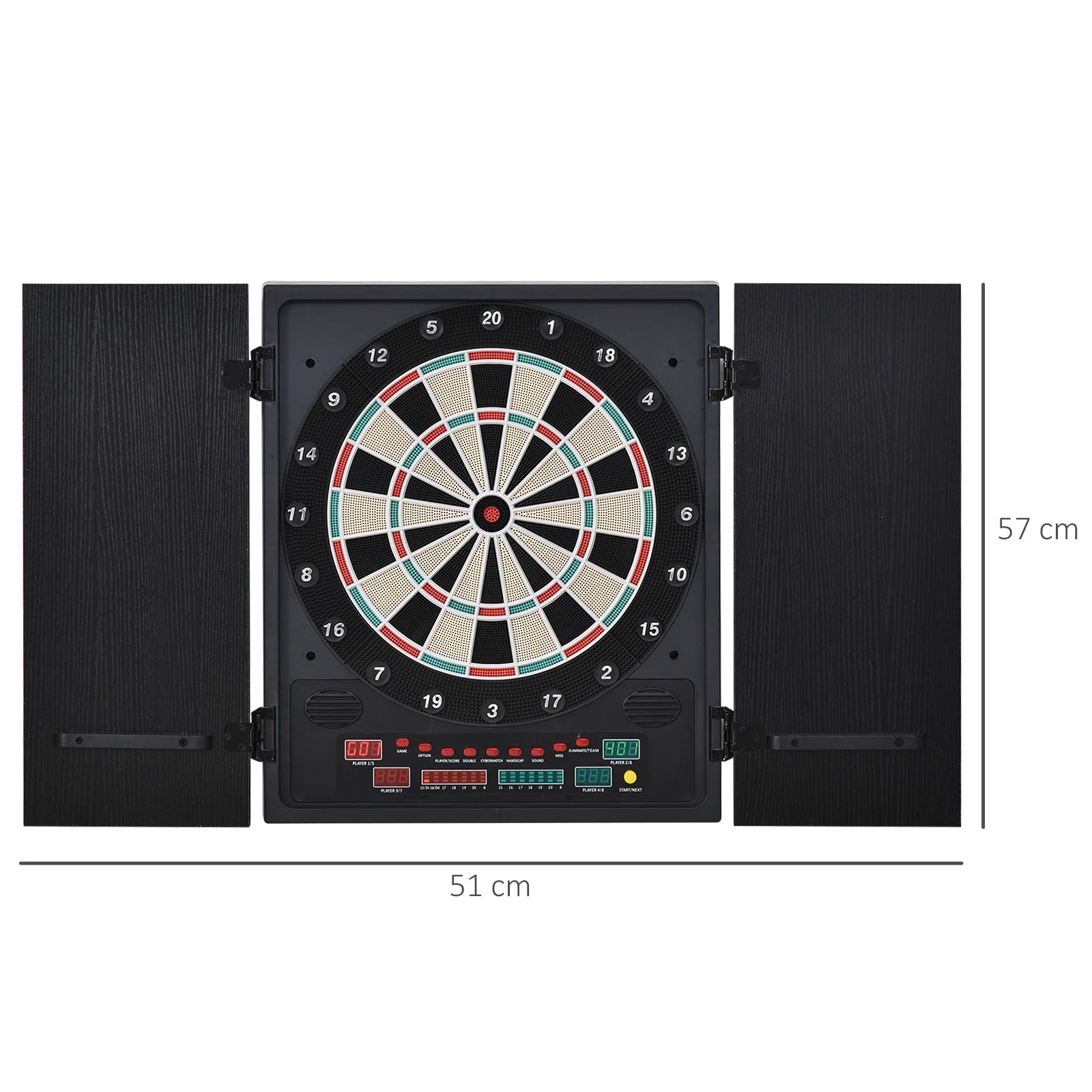 Elektronisch Dartbord – Digitale Darts – Elektronisch Dartspel – Dartsbord Voor 8 Spelers – Met LED-Scorebord – Inclusief 12 Darts en 30 Reservepunten – Compact 51x6,5x57 cm – Houten Beschermkap - QUORE
