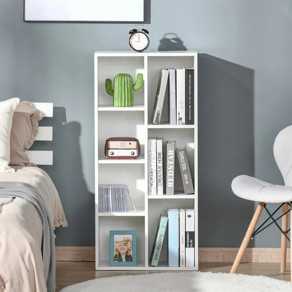 Boekenkasten - Boekenplank - Wandplank - Boekenplank - Opbergrek Organizer - 50x24x106 cm - 7 vakken - voor Slaapkamer en Kantoor - Chocolade - QUORE