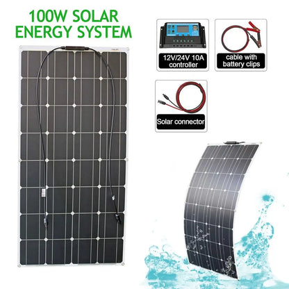 Zonnepaneel - Zonnepanelen - Monokristallijne - Flexibel - Buigzaam - Waterdicht - Lichtgewicht - 100W - 1stuk -Zonnebatterij - 10A Regelaar - voor Dak - Boot - Caravan