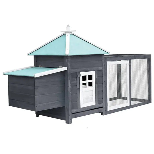 Kippenhok - Kippenren - Kippenhokken - Inloop Kippenren - Waterdicht Dak - 193x68x104cm - Houten Buitenhok - voor Pluimvee - Grijs