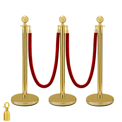 Vevor - Crowd Control Stanchion Barrières - Voor Menigtecontrole Rvs bolders - Staanders fluwelen touwen rood 1,5 m - Goud 4 stuks - QUORE