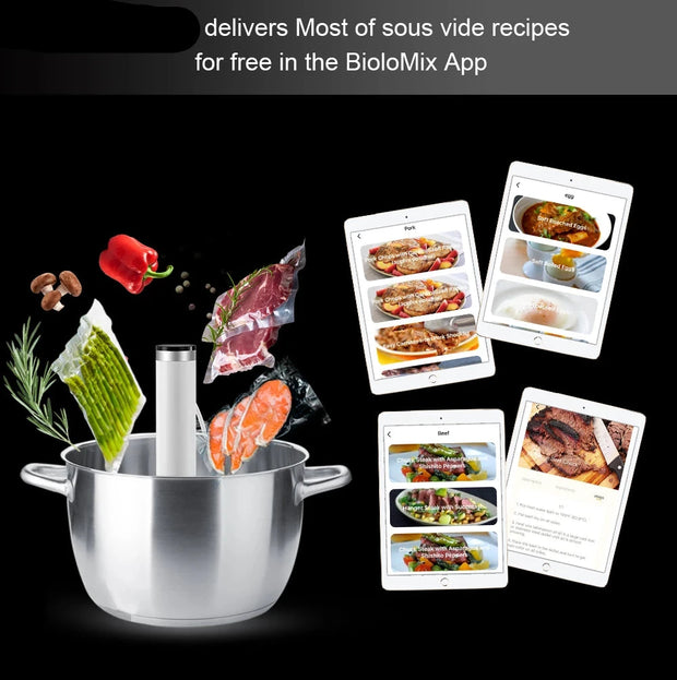 Sous Vide Stick - IPX7 - Ingebouwde Timer - Precisie koker - 1100W - 220V - Digitale timerregeling - WiFi - Superslanke thermische dompelcirculator met APP-bediening - Wit