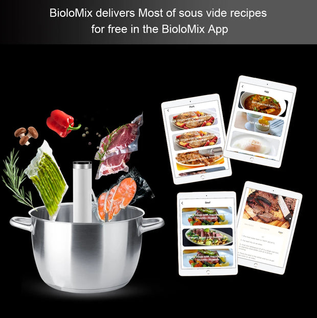 BioloMix - Sous Vide Stick - Sous-vide Kooktoestellen - IPX7 Waterdichte Super Slimme Thermische Immersie Circulator met APP Bediening - 4e Generatie - Wit