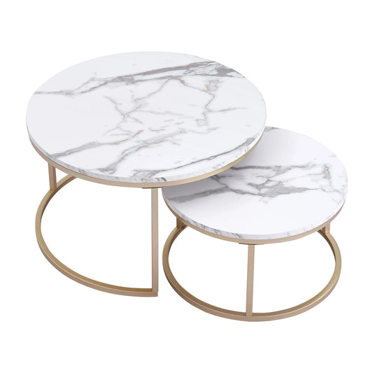 Consoletafel – Ronde Marmeren Salontafel – Wandtafel – Bijzettafel – 2-in-1 – Marmer – Goud – Wit