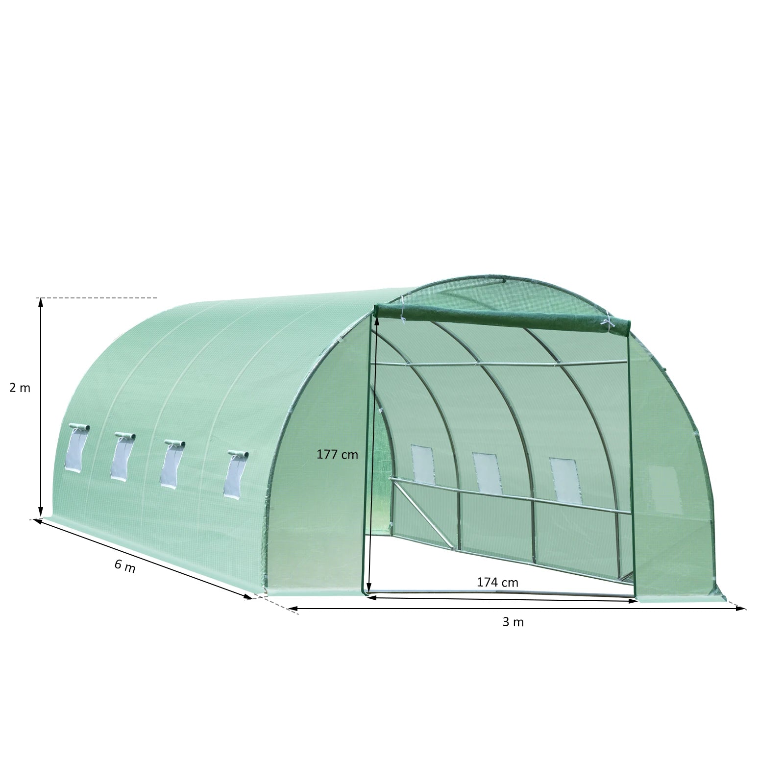 Tunnelkas – Serre – Kas – Groentetunnel – Plantenkas – UV-bestendig PE-hoezen – Verzinkt Stalen Frame – 600x300x200 cm Groot - Groen - QUORE