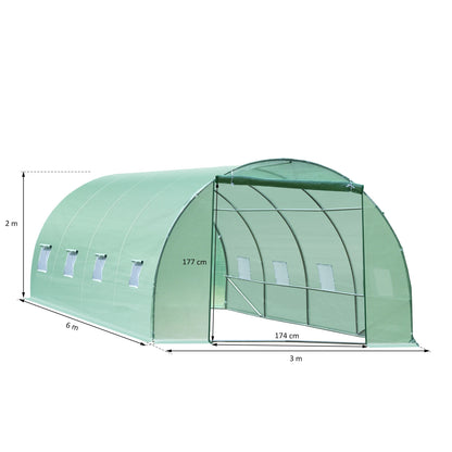 Tunnelkas – Serre – Kas – Groentetunnel – Plantenkas – UV-bestendig PE-hoezen – Verzinkt Stalen Frame – 600x300x200 cm Groot - Groen - QUORE