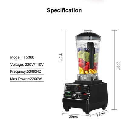 Blender - 2L BPA-vrij Jar - 2200W - Foodprocessor - Pre-geprogrammeerde Instellingen - Variabele Snelheid - Ideaal voor Smoothies - IJs en Soepen - Grote 2L capacitei - Standaard