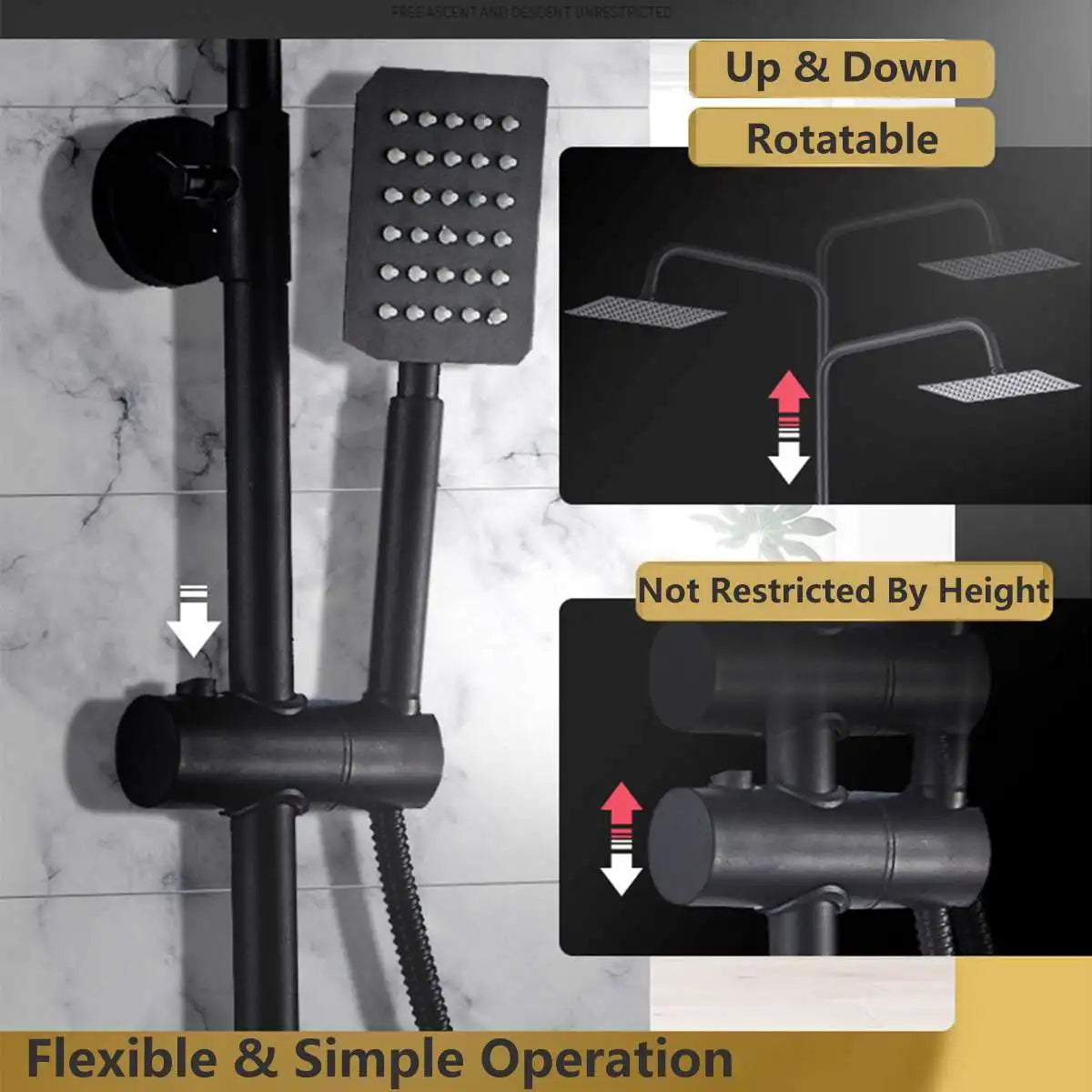 Douche - Regendouche - Douchewand - Douchekolom - Douchepanelen - Mat Regendouche Set – 3-Weg Wandmontage met Mengkraan & Opbergrek - Zwart