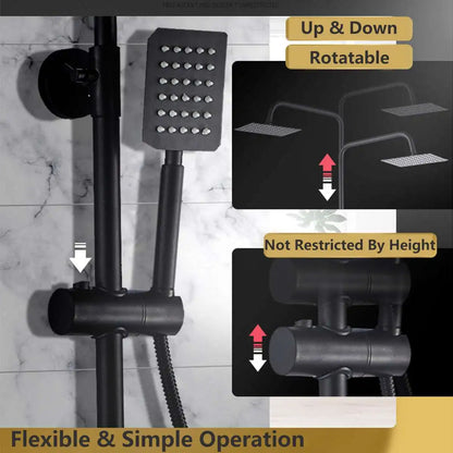Douche - Regendouche - Douchewand - Douchekolom - Douchepanelen - Mat Regendouche Set – 3-Weg Wandmontage met Mengkraan & Opbergrek - Zwart