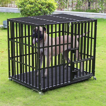 Hondenbench - L - Hondenkooi - Robuuste Metalen - Heavy Duty - Met Verwijderbare Tray - Geschikt voor Grote Honden - Draagbaar en Opvouwbaar - Zwart