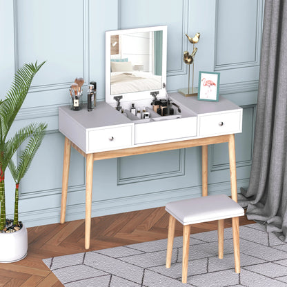Kaptafel – Make-Up Tafel – Schminktisch – Slaapkamermeubel – Opbergruimte – 2 Lades – Zachte Kruk - 100 x 45 x 118 cm - QUORE