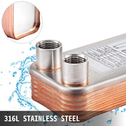 Vevor - Heat Exchanger Wort Chiller - 60 Plates - Stainless Steel - Beer Brewing Chiller Counterflow Chiller - Water Heating - 316L +99.9% Copper
