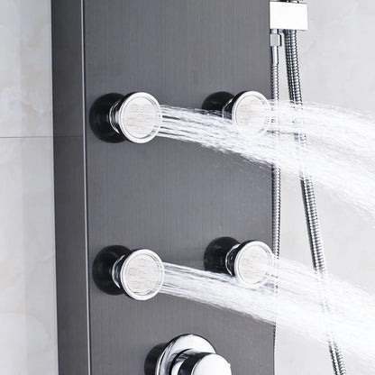 Douche - Regendouche - Douchewand - Douchekolom - Douchepanelen - Brons Douchezuil - Waterval - 6 Massagejets - Thermostatische Regendouche & Handdouche - Zwart