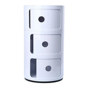 Moderne Ronde Opbergkast – 3 Lagen – Compact Nachtkastje – ABS Kunststof – Stijlvolle Bijzettafel met Schuifdeuren – Woonkamer, Slaapkamer &amp; Badkamer – Wit