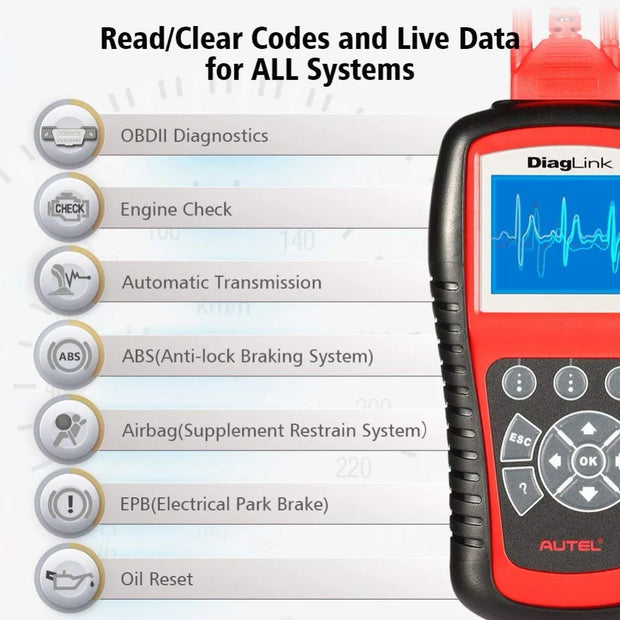 OBD2-Scanner - Diagnosecomputer - Slimme Diagnosetool - Foutverwijdering - OBD2-Scanner - Autodiagnosetool - OBD2, EOBD, Codelezer, Motor, ABS, Airbag, Transmissie - 2.8 TFT-Kleurendisplay - Rood