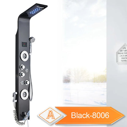 Douchepaneel  - Douche - Regendouches - LED Douchepaneel met LCD Display – Zwart Design, 6 Watermodi, Regen & Waterval Douchekolom met Massagejets en Badmengkraan