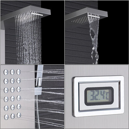 Douche - Regendouche - Douchewand - Douchekolom - Douchepanelen - Thermostatische Waterval & Regendouche Paneel - Geborsteld Nikkel - 3 Handgrepen - RVS Douchezuil
