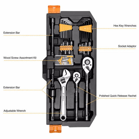 Professionele Gereedschapsset - 192-delige Auto Reparatie Toolset - Ratelsleutel, Schroevendraaiers & Doppen - Mechanische Handgereedschap Set - Met Stevige Opbergkoffer - Zwart