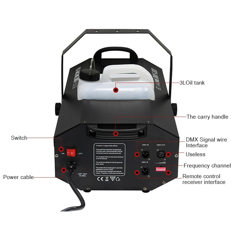 Shehds - Rookmachine - 3000W - Afstandsbediening - DJ DMX Podium Effect - Professionele Podium Apparatuur - Rookmachine - Voor Kerst/Bruiloft - Zwart