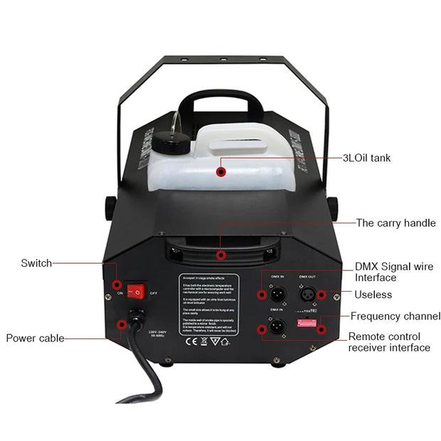 Shehds - Rookmachine - 3000W - Afstandsbediening - DJ DMX Podium Effect - Professionele Podium Apparatuur - Rookmachine - Voor Kerst/Bruiloft - Zwart