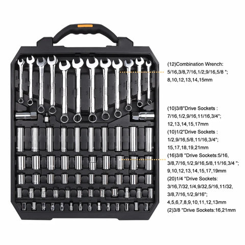 Professionele Gereedschapsset - 192-delige Auto Reparatie Toolset - Ratelsleutel, Schroevendraaiers & Doppen - Mechanische Handgereedschap Set - Met Stevige Opbergkoffer - Zwart