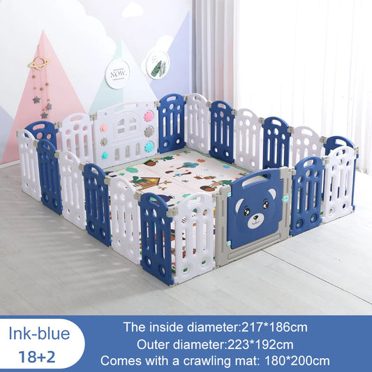 Baby Playpen - Baby Playpen with Safety Door - Non-Slip Playpen - Foldable - Stabiele Veilige Speeltuin Binnen en Buiten - Babyspeeltuin - Opvouwbaar babypark - Kinderpark - Babyspeeltuin - Plastic park voor baby - 18 & 2 - Wit & Blauw