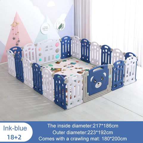 Baby Playpen - Baby Playpen with Safety Door - Non-Slip Playpen - Foldable - Stabiele Veilige Speeltuin Binnen en Buiten - Babyspeeltuin - Opvouwbaar babypark - Kinderpark - Babyspeeltuin - Plastic park voor baby - 18 & 2 - Wit & Blauw