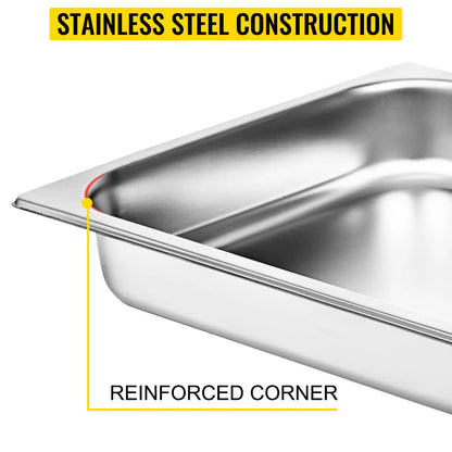 Vevor - Buffet Chafing Dishes - Antiaanbaklaag - Rechthoek - 13L - 6PCS - Roestvrij staal - Voedselcontainer voor Het Bakken van een BBQ-feestje - Zilver - QUORE