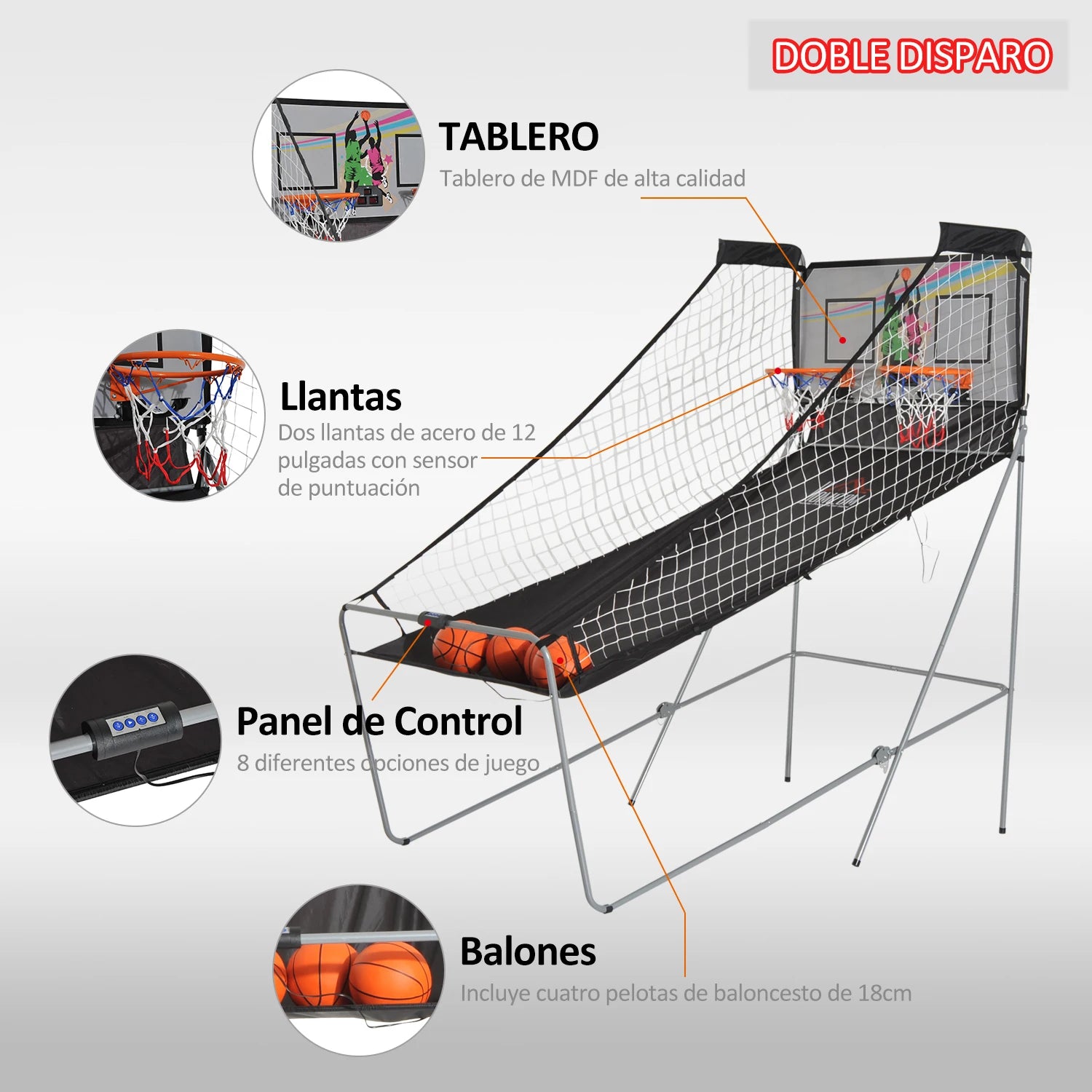 Draagbare Basketbalset – Basketbalring – Basketbalbord – Basketbalspel – Basketbalstandaard – Inclusief Elektronisch Scorebord – Stevig Stalen Frame - QUORE